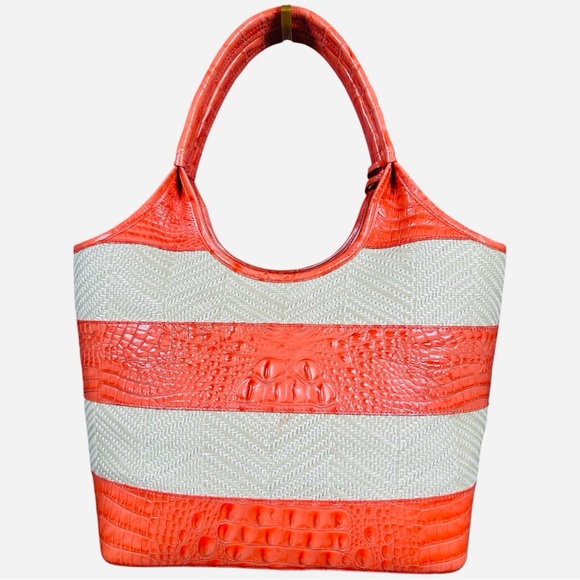 Brahmin EUC Atelier Straw Croc Embossed Leather Tote - Picture 3 of 12